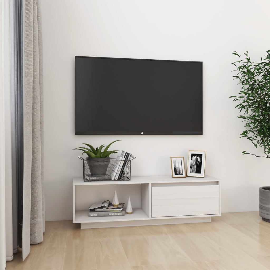 vidaXL Meuble TV Blanc 110x30x33,5 cm Bois de pin massif