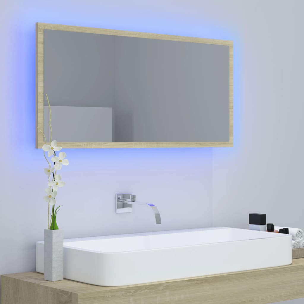 vidaXL Miroir LED de salle de bain Chêne sonoma 90x8,5x37 cm Acrylique
