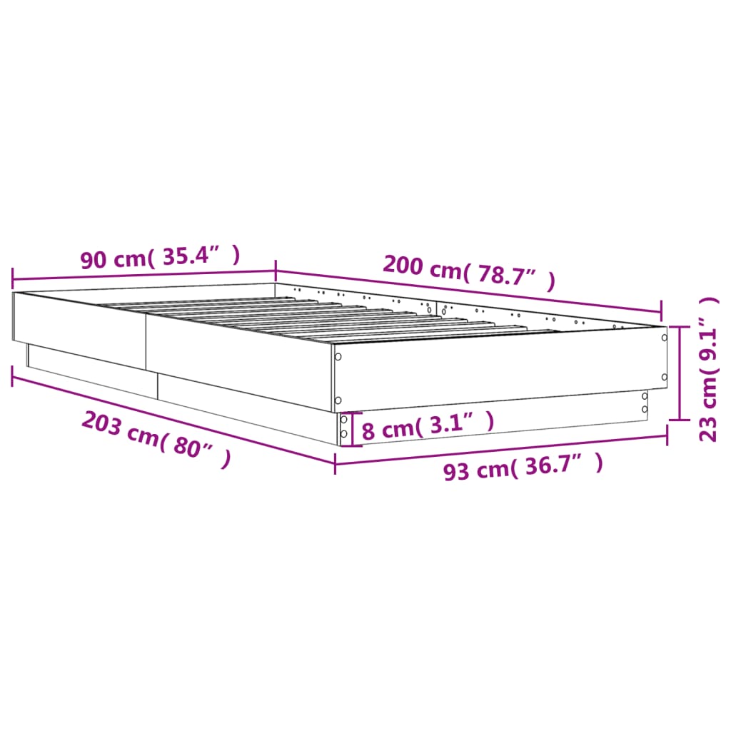 vidaXL Cadre de lit sans matelas avec lumières LED 90x200 cm