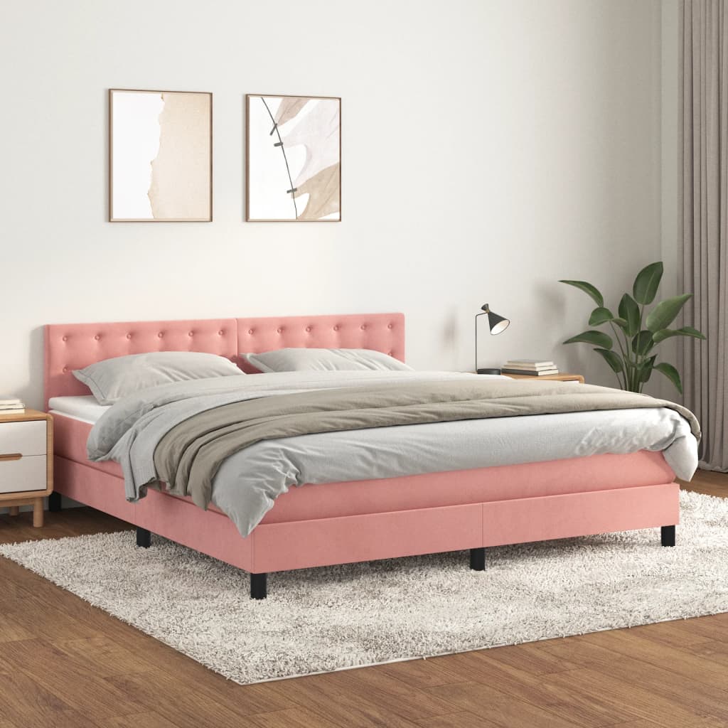 vidaXL Sommier à lattes de lit avec matelas Rose 160x200 cm Velours