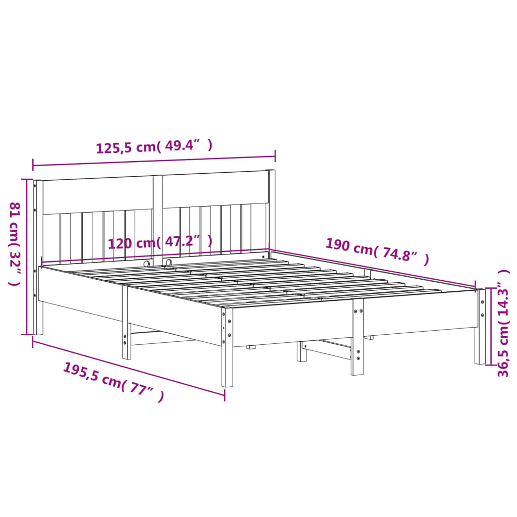 vidaXL Cadre de lit sans matelas blanc 120x190 cm bois de pin massif