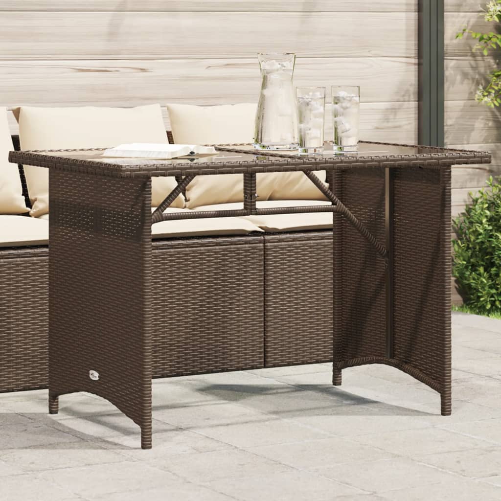 vidaXL Table de jardin avec dessus en verre marron 110x68x70 cm rotin