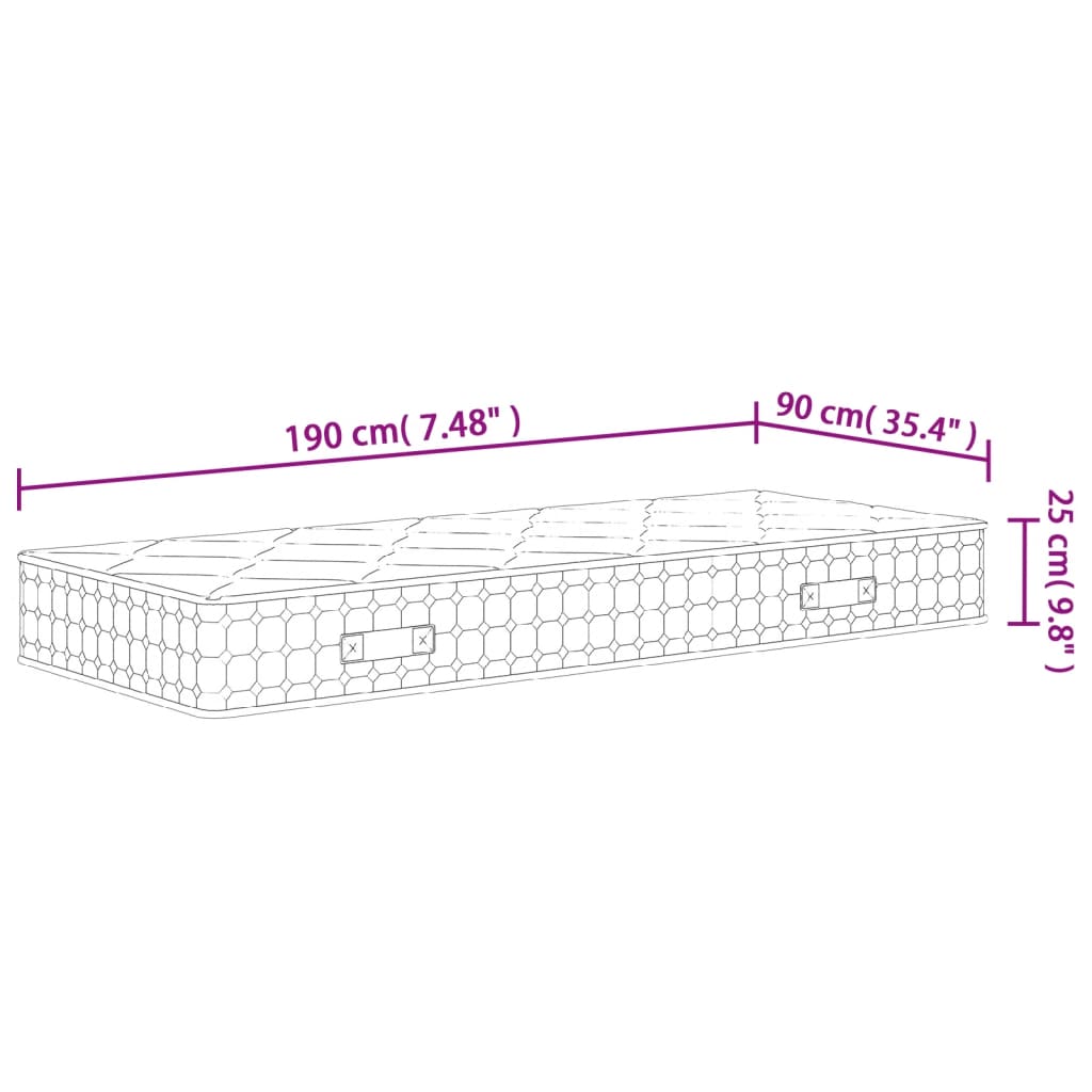 vidaXL Matelas à ressorts ensachés dureté moyenne 90x190 cm