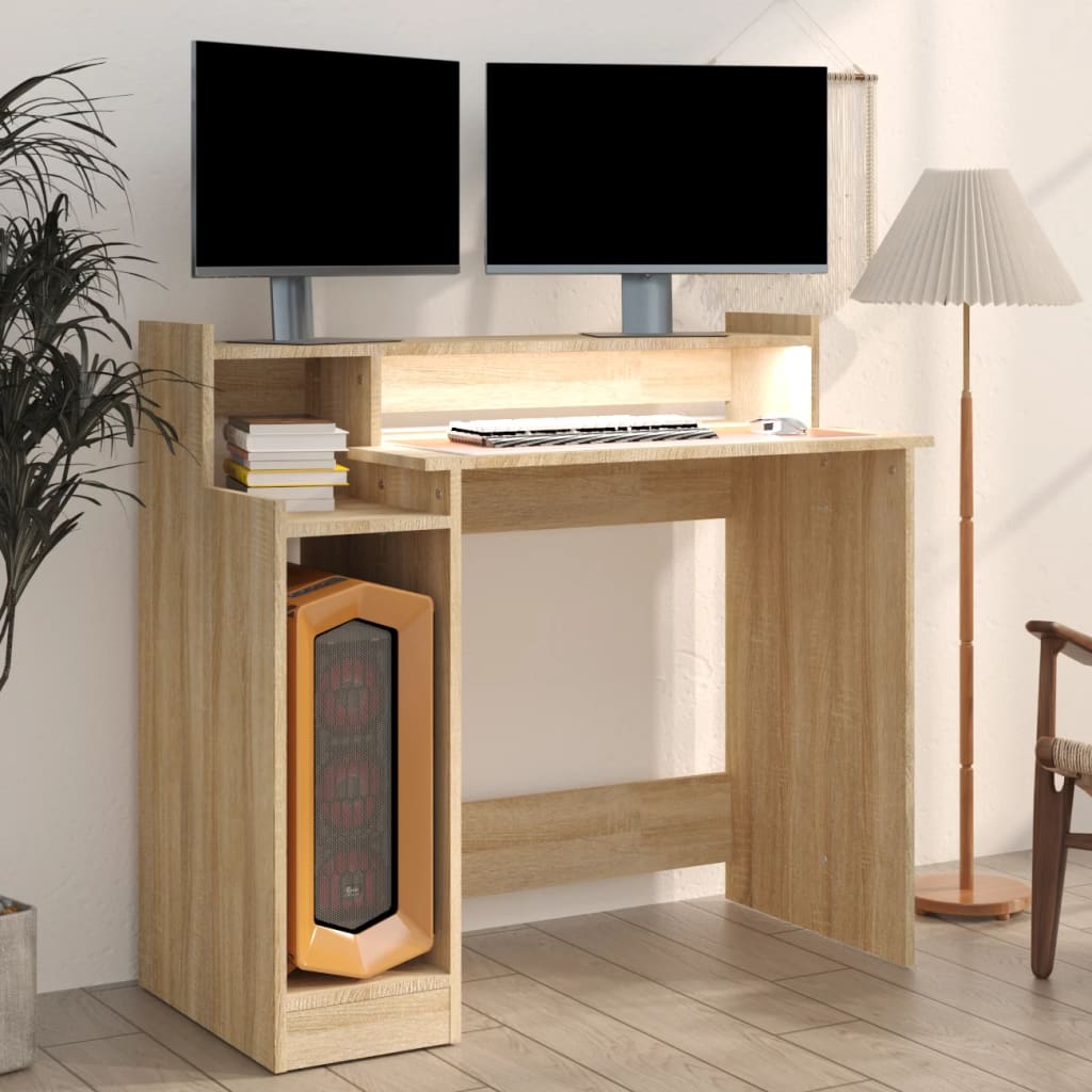 vidaXL Bureau avec lumières LED Chêne 97x45x90 cm Bois d'ingénierie