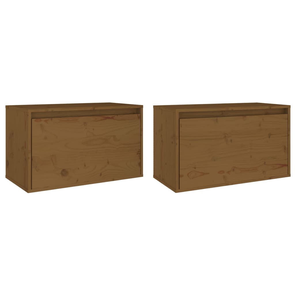 vidaXL Armoires murales 2pcs Marron miel 60x30x35cm Bois de pin massif