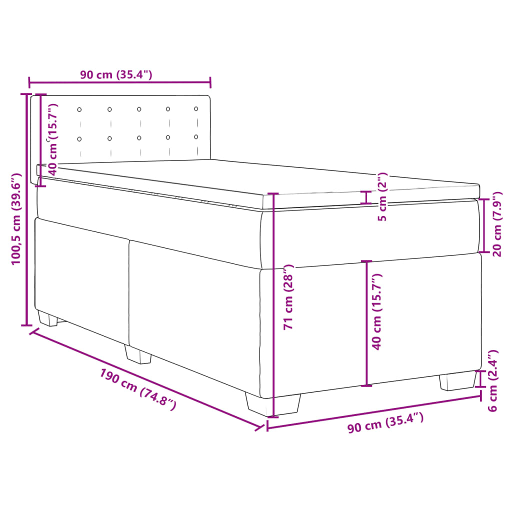 vidaXL Sommier à lattes de lit avec matelas Noir 90x190 cm Similicuir