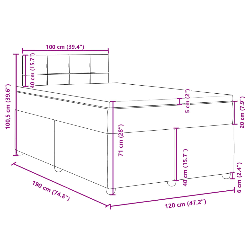 vidaXL Sommier à lattes de lit avec matelas gris foncé 120x190cm tissu