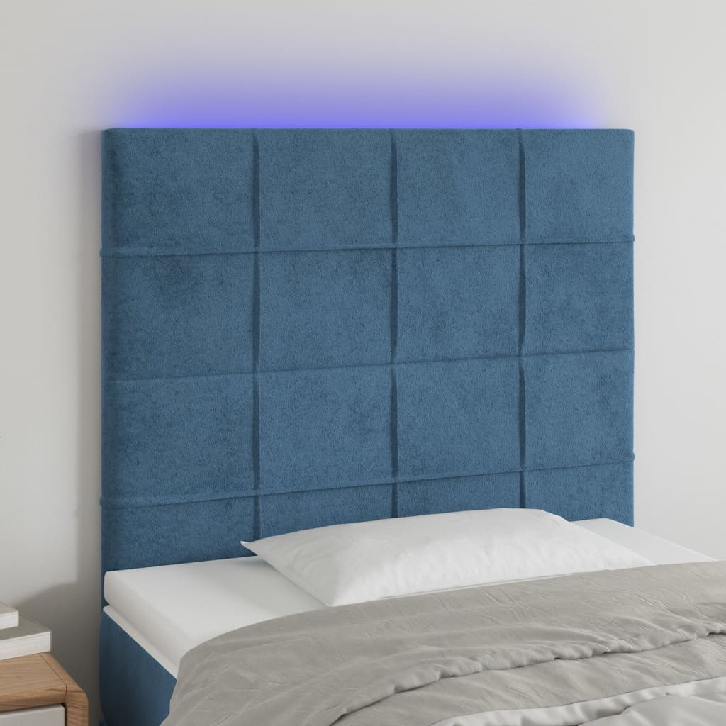 vidaXL Tête de lit à LED Bleu foncé 100x5x118/128 cm Velours