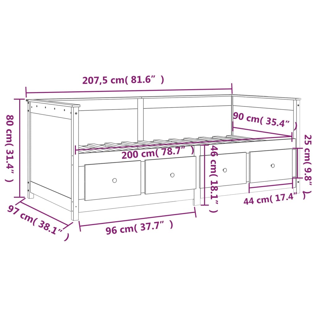 vidaXL Lit de jour sans matelas 90x200 cm bois de pin massif