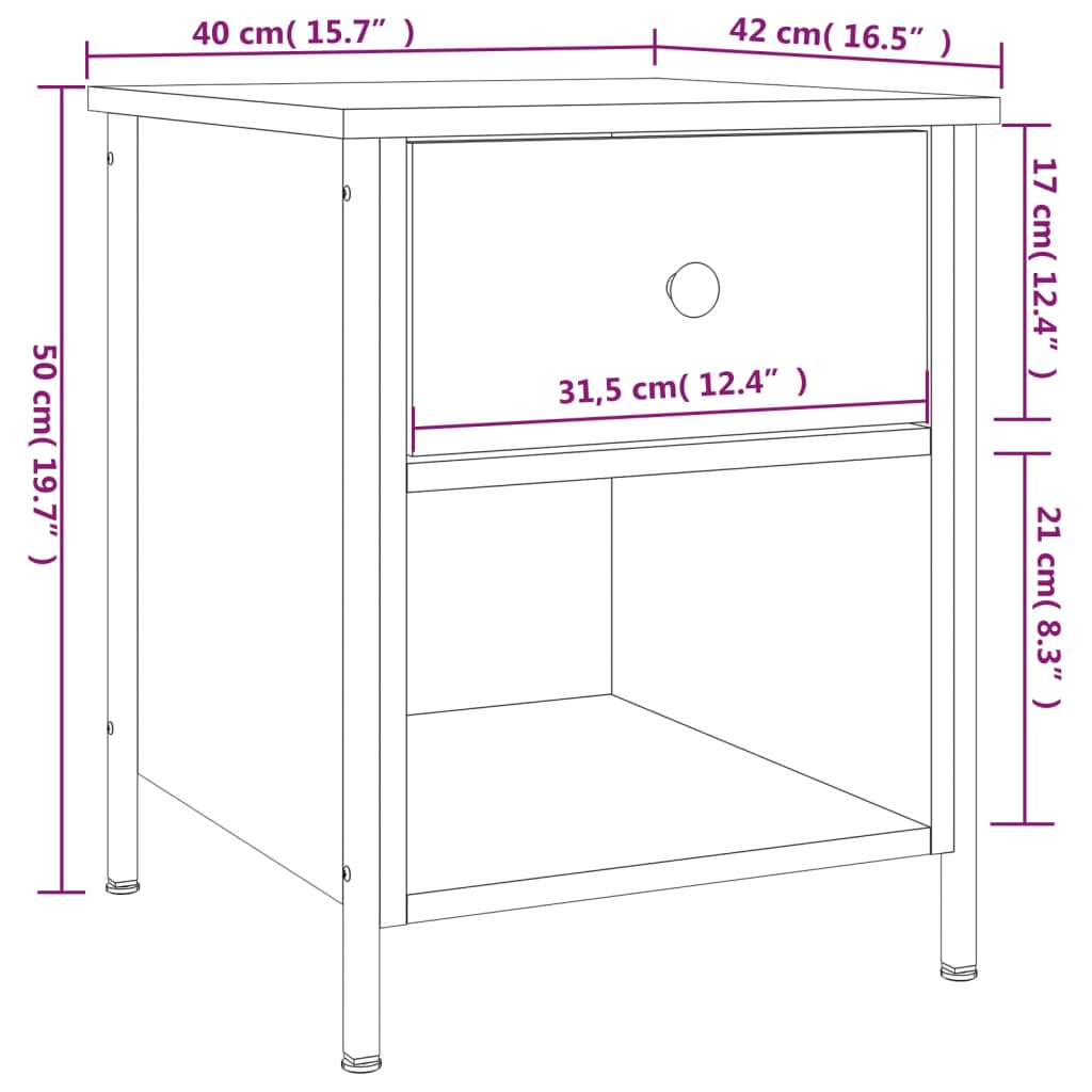 vidaXL Table de chevet chêne sonoma 40x42x50 cm bois d'ingénierie