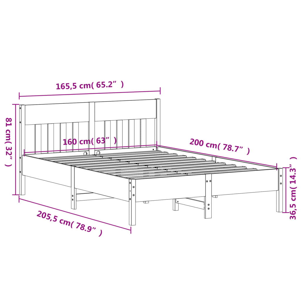 vidaXL Cadre de lit avec tête de lit blanc 160x200 cm bois pin massif