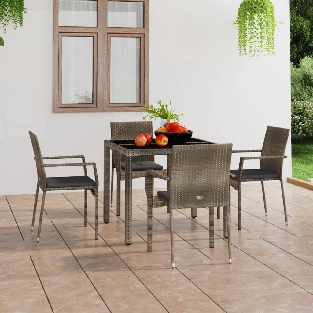 vidaXL Chaises de jardin avec coussins lot de 4 Résine tressée Gris