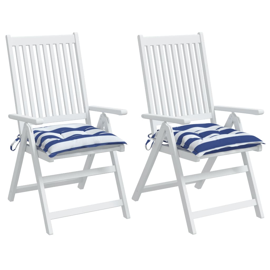 vidaXL Coussins de chaise lot de 2 rayures bleues blanches 50x50x7 cm