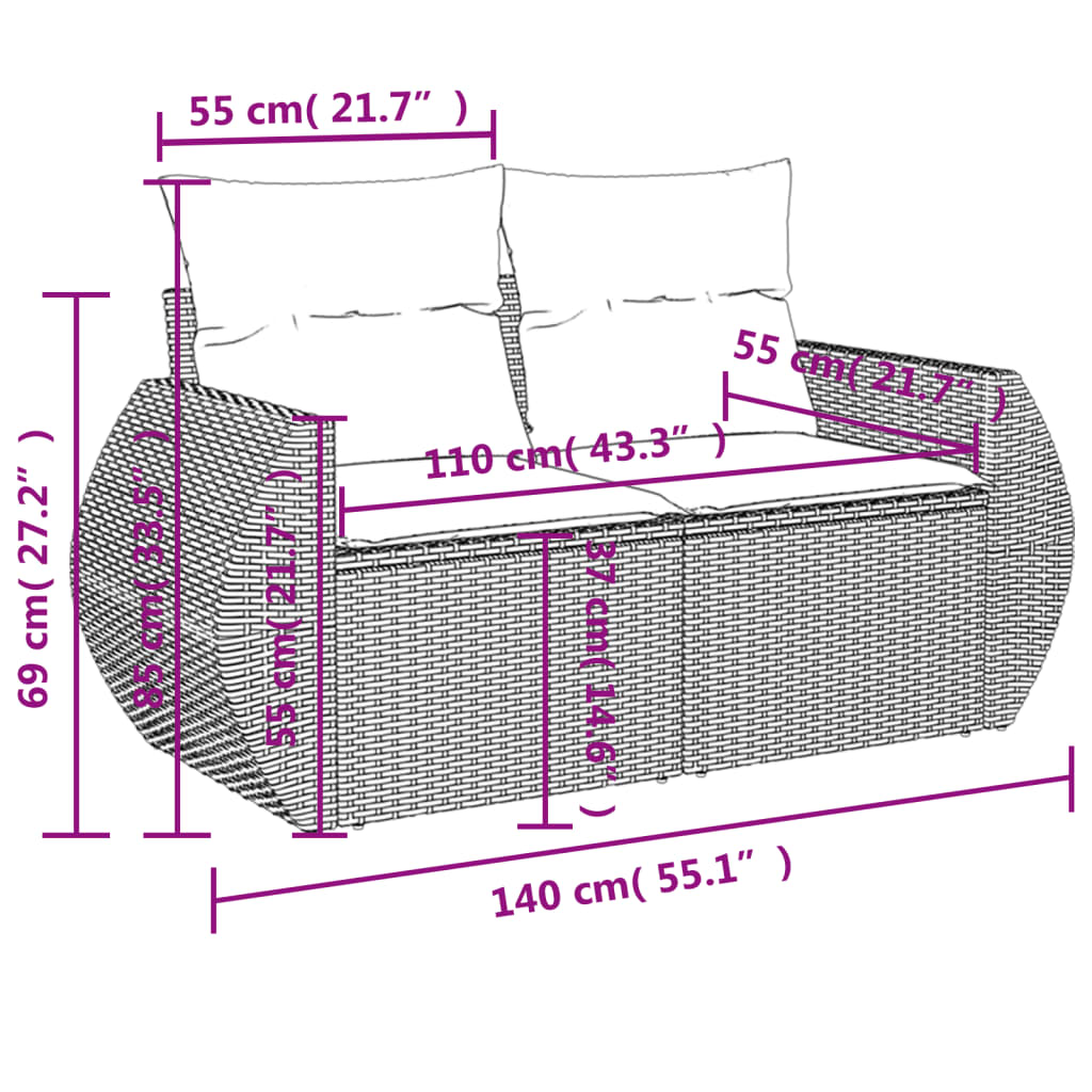 vidaXL Salon de jardin avec coussins 7 pcs gris résine tressée