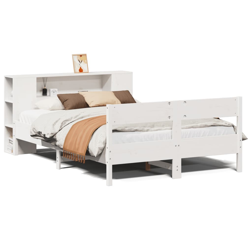 vidaXL Lit bibliothèque sans matelas blanc 120x190 cm bois pin massif