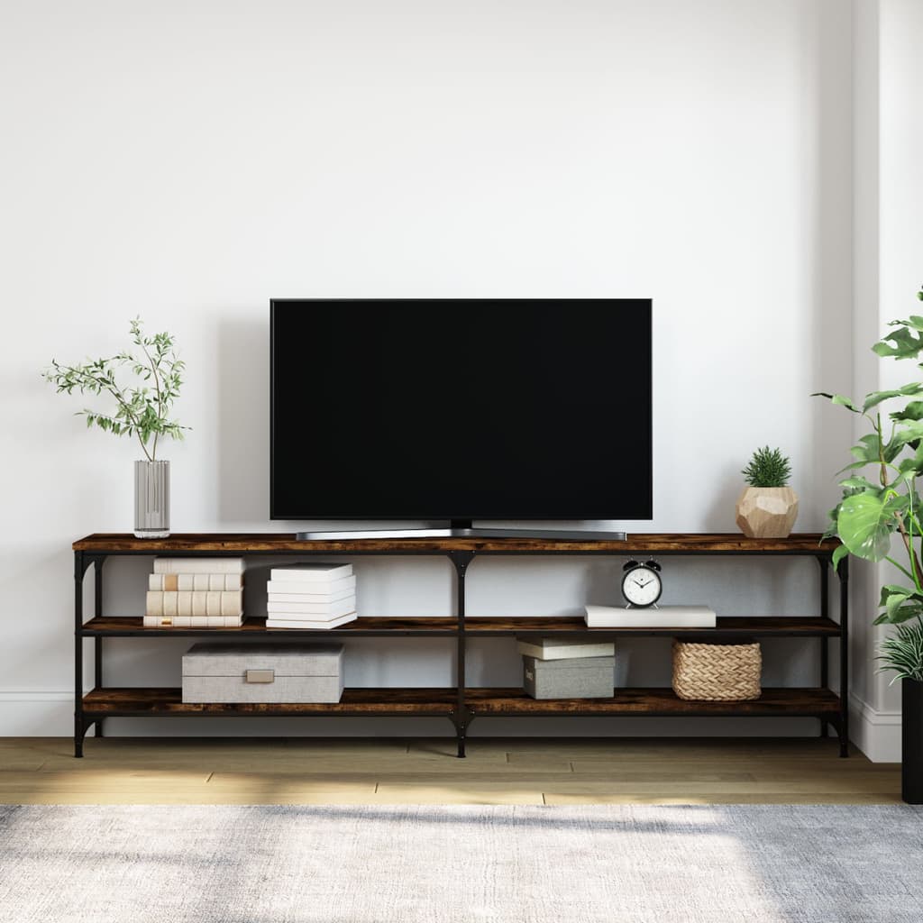 vidaXL Meuble TV chêne fumé 180x30x50 cm bois d'ingénierie et métal