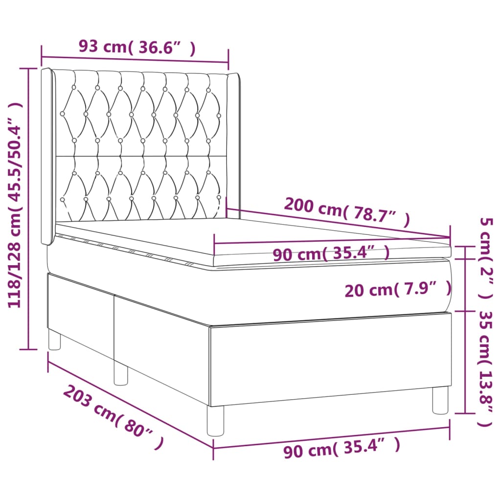 vidaXL Sommier à lattes de lit avec matelas Gris clair 90x200 cm Tissu