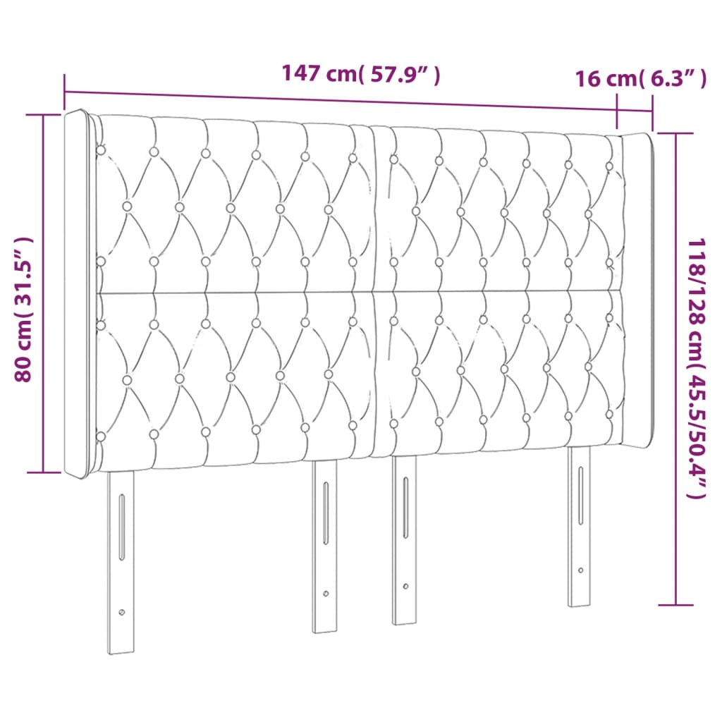 vidaXL Tête de lit à LED Marron foncé 147x16x118/128 cm Tissu