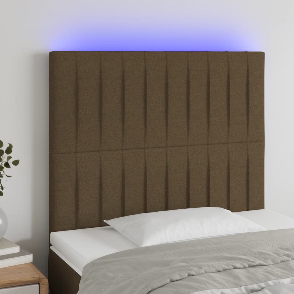 vidaXL Tête de lit à LED Marron foncé 100x5x118/128 cm Tissu
