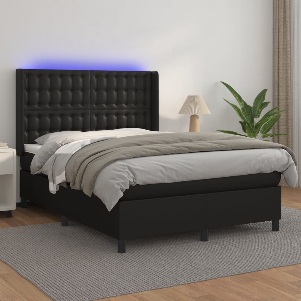 vidaXL Sommier à lattes de lit matelas LED Noir 140x200cm Similicuir