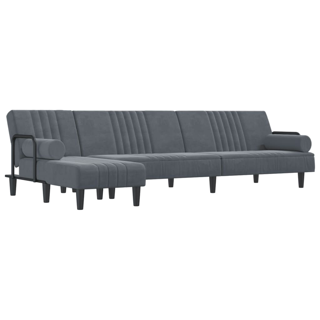 vidaXL Canapé-lit en forme de L gris 260x140x70 cm velours