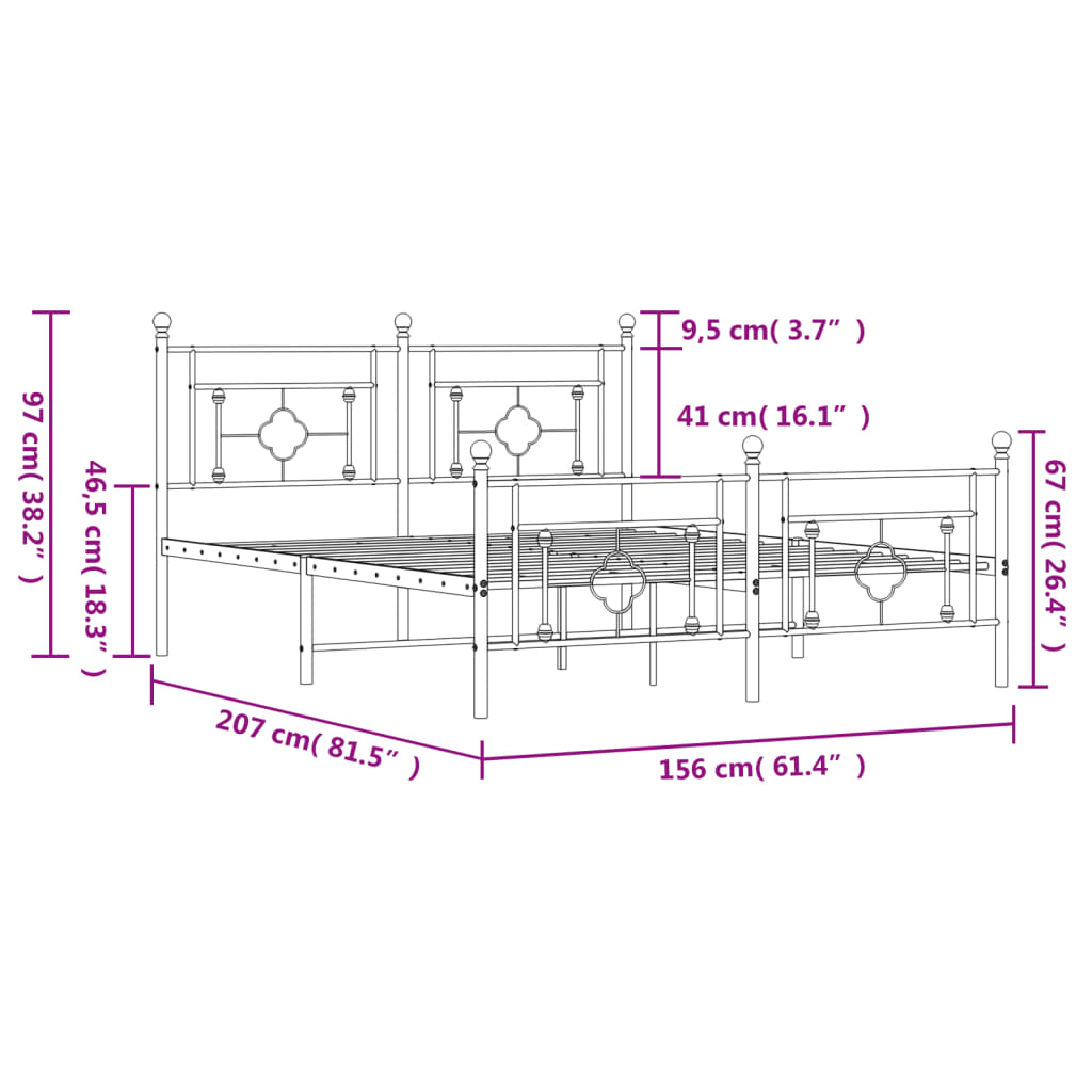 vidaXL Cadre de lit métal sans matelas et pied de lit blanc 150x200 cm