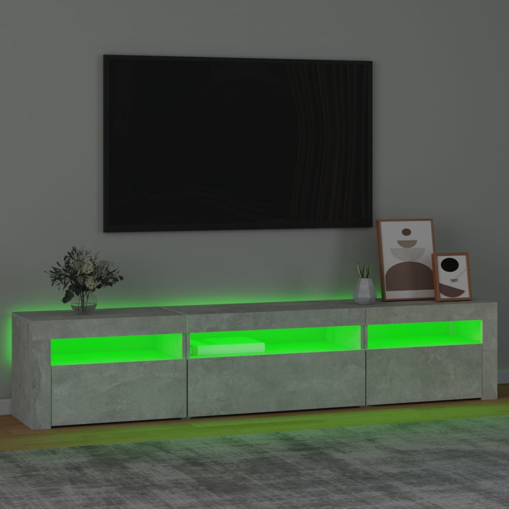 vidaXL Meuble TV avec lumières LED Gris béton 195x35x40 cm