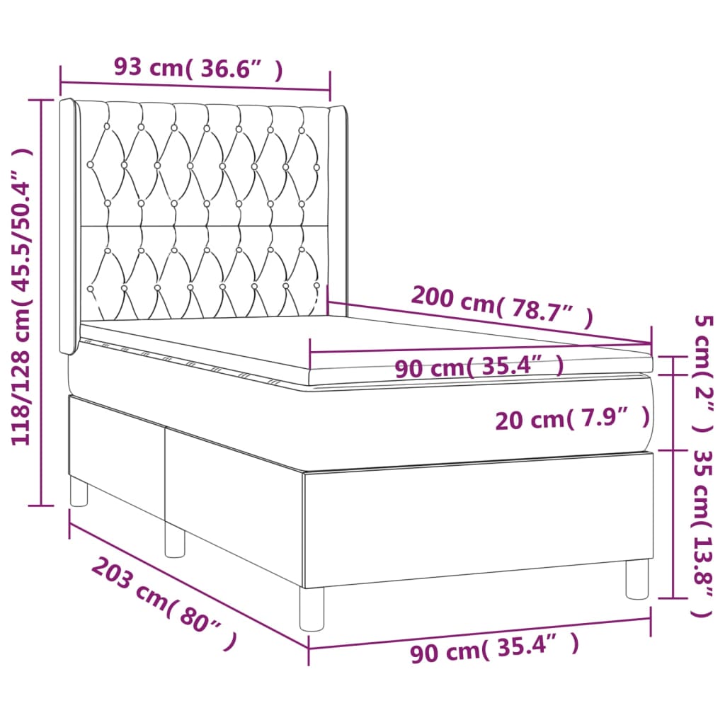 vidaXL Sommier à lattes de lit matelas et LED Crème 90x200 cm Tissu