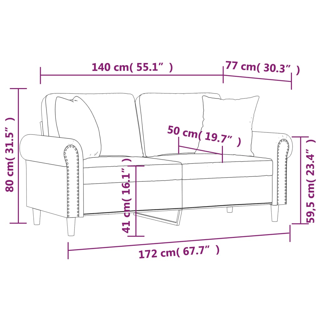 vidaXL Canapé 2 places avec oreillers décoratifs noir 140 cm velours