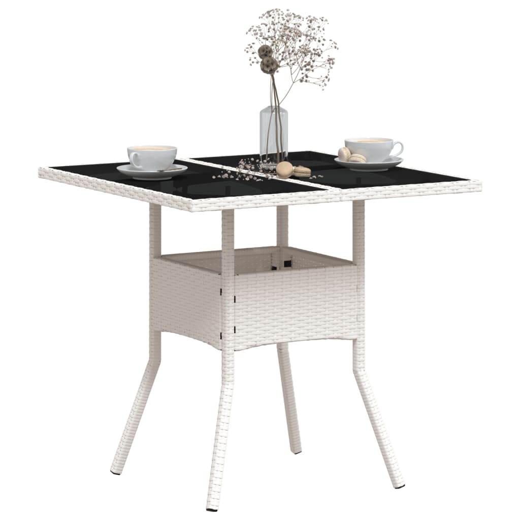 vidaXL Table de jardin dessus en verre blanc 80x80x75cm résine tressée