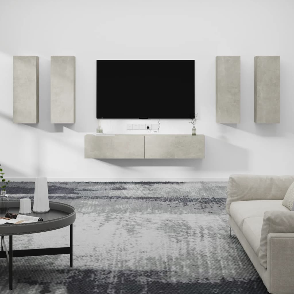 vidaXL Ensemble de meubles TV 6 pcs Gris béton Bois d'ingénierie