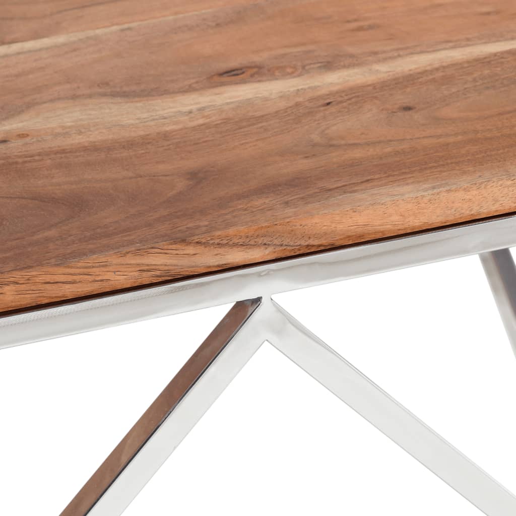 vidaXL Table basse argenté acier inoxydable et bois massif d'acacia