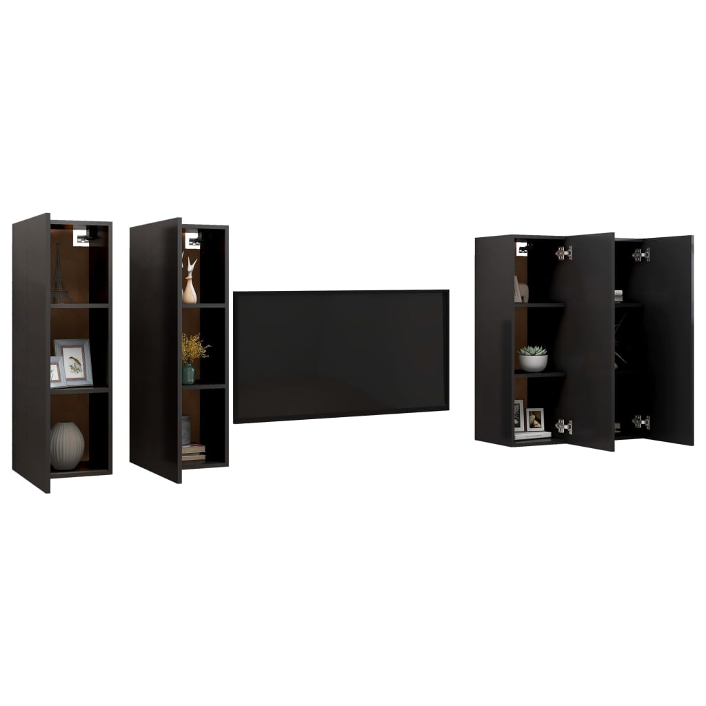 vidaXL Meubles TV 4 pcs Noir 30,5x30x90 cm Bois d'ingénierie