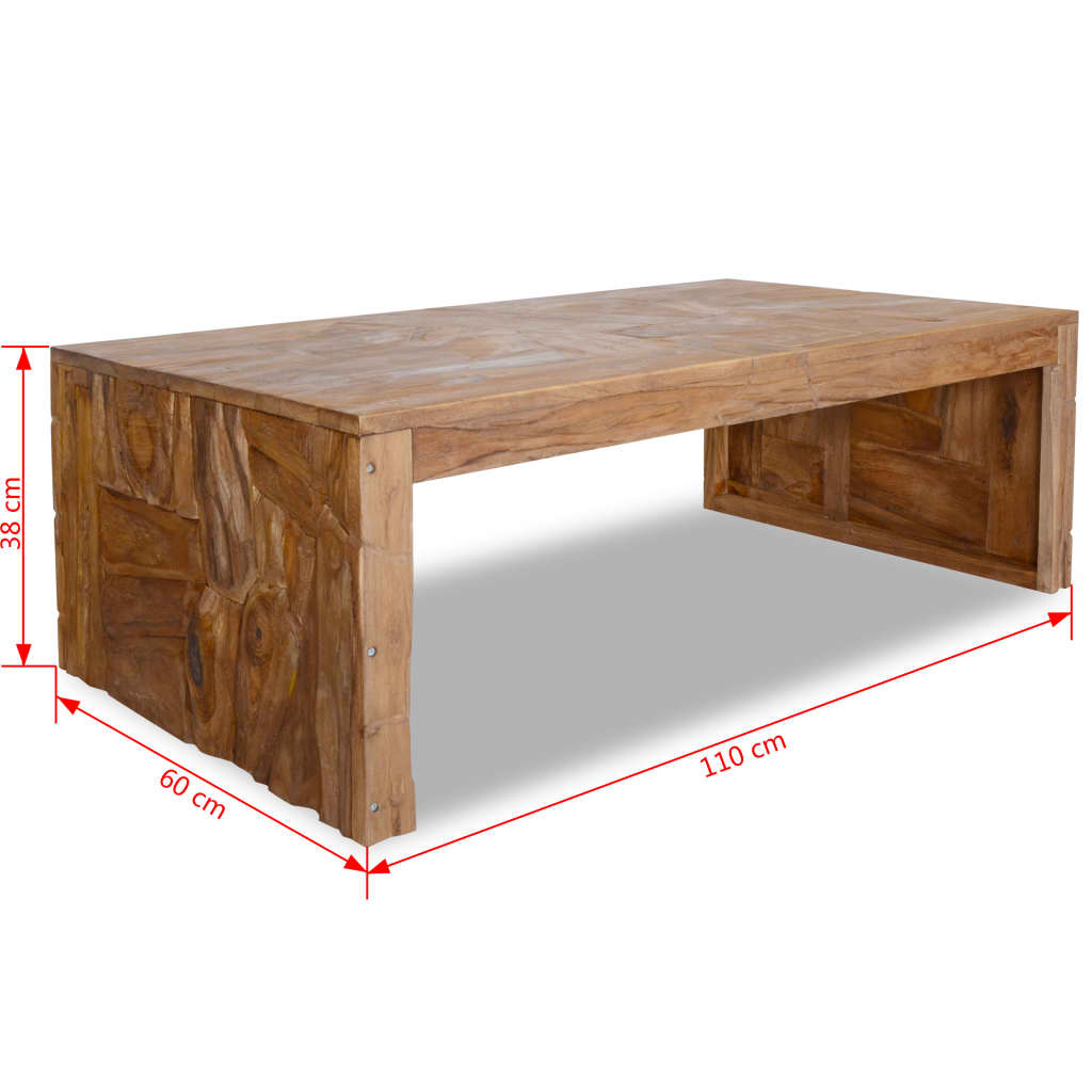 vidaXL Table basse Bois de teck érodé 110 x 60 x 38 cm