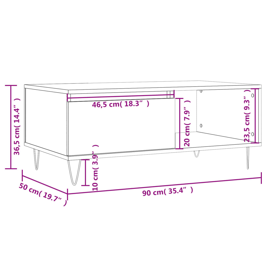 vidaXL Table basse Chêne marron 90x50x36,5 cm Bois d'ingénierie