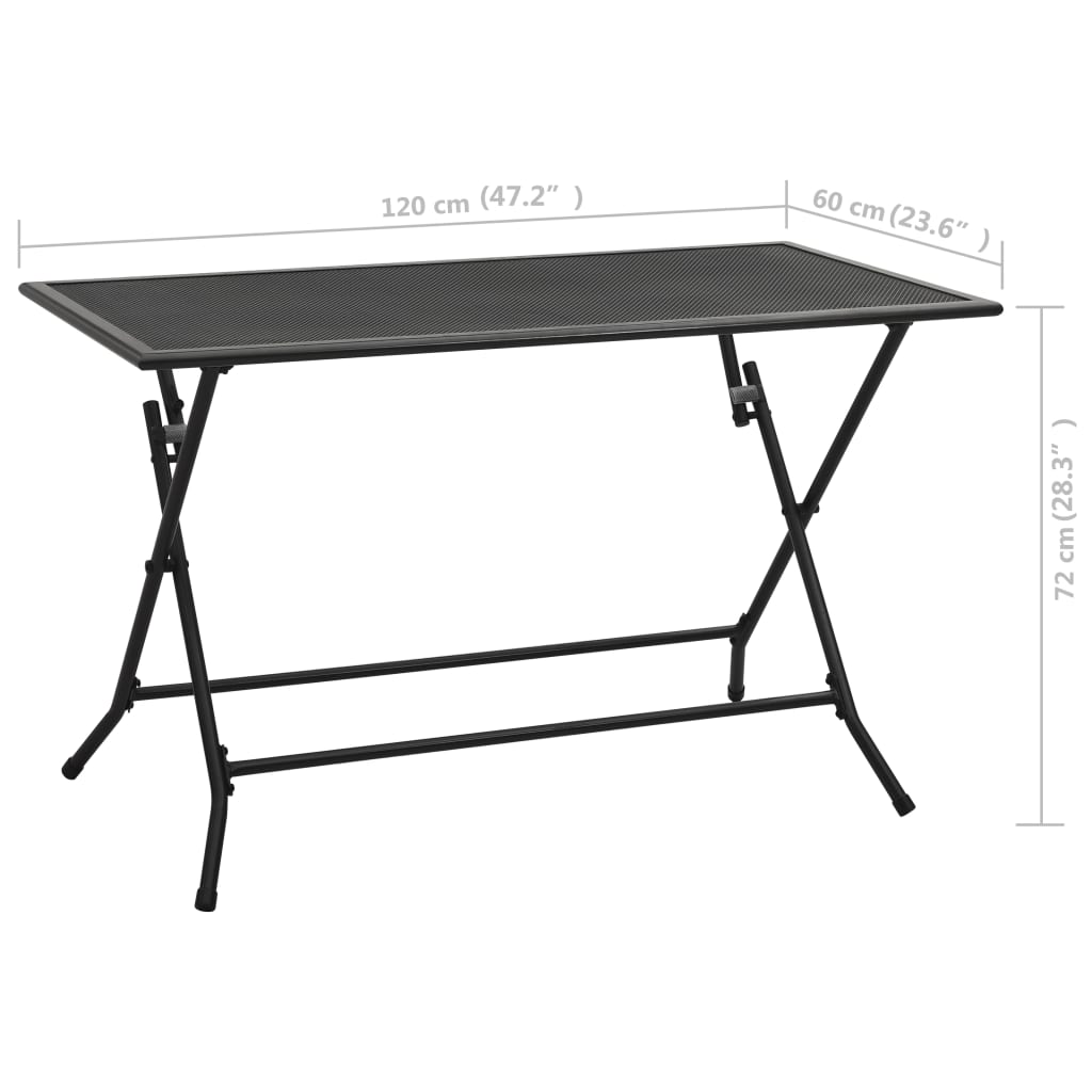 vidaXL Table pliable en maille 120x60x72 cm Acier Anthracite
