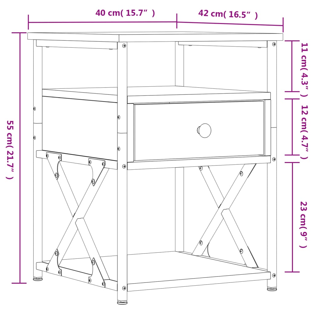 vidaXL Tables de chevet 2 pcs chêne sonoma 40x42x55 cm bois ingénierie