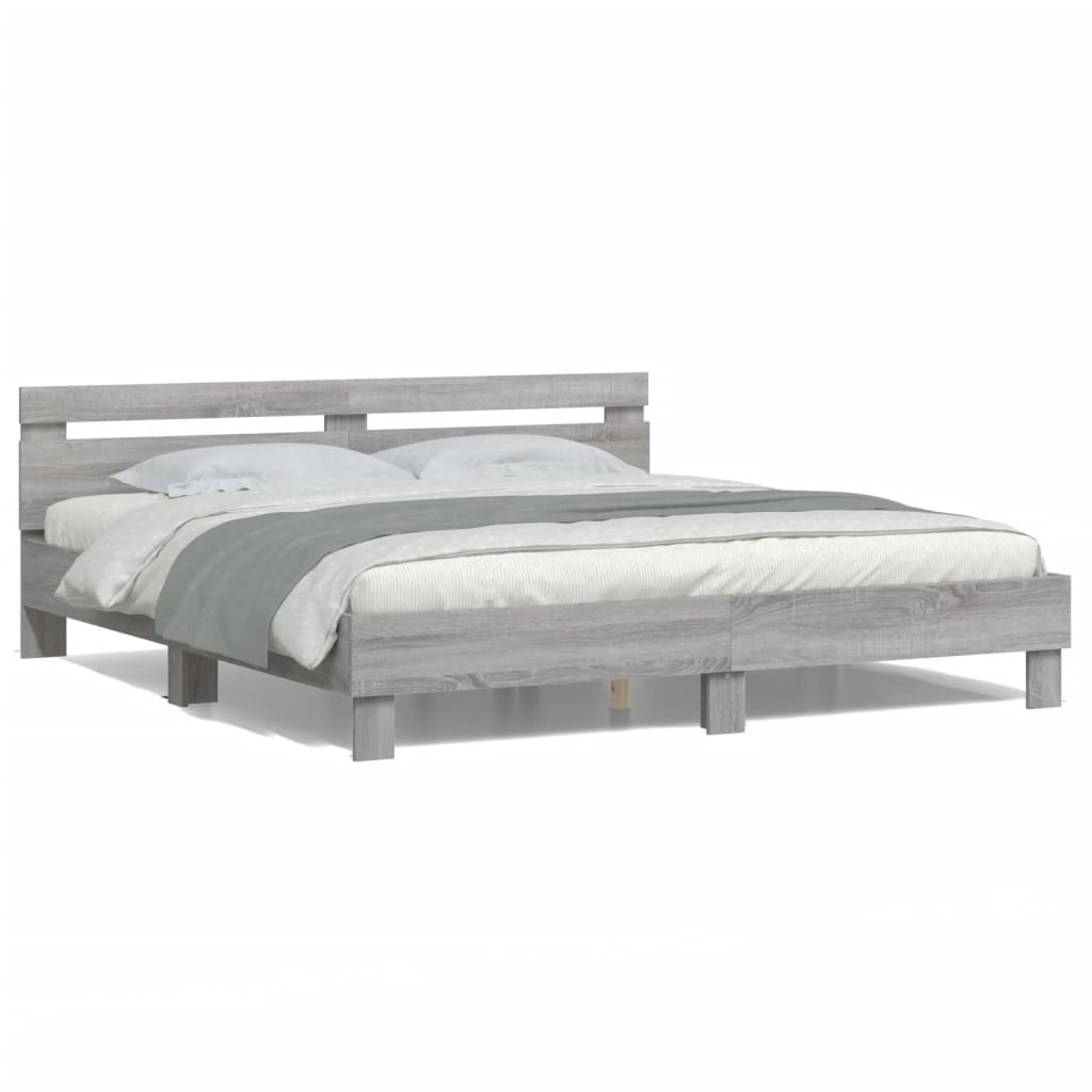 vidaXL Cadre de lit avec LED sans matelas sonoma gris 180x200 cm