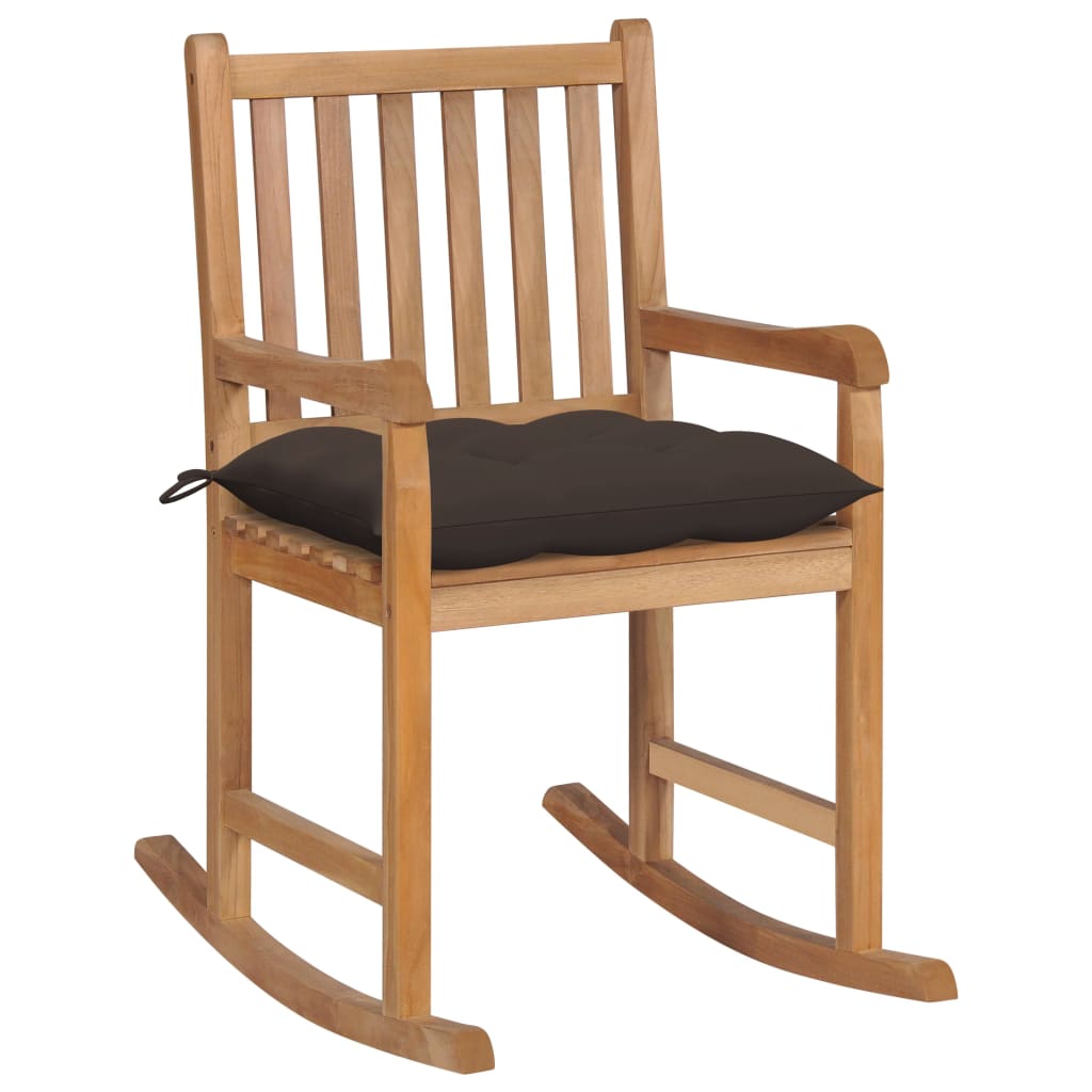 vidaXL Chaise à bascule avec coussin taupe Bois de teck solide