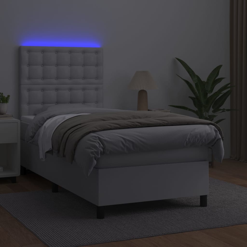 vidaXL Sommier à lattes de lit avec matelas et LED Blanc 90x200 cm