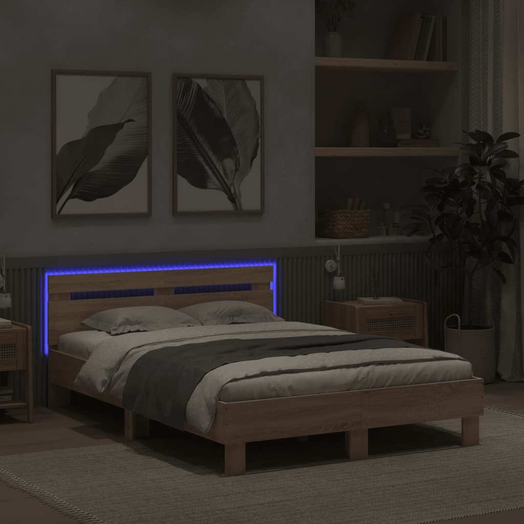 vidaXL Cadre de lit avec tête de lit et LED chêne sonoma 120x200 cm