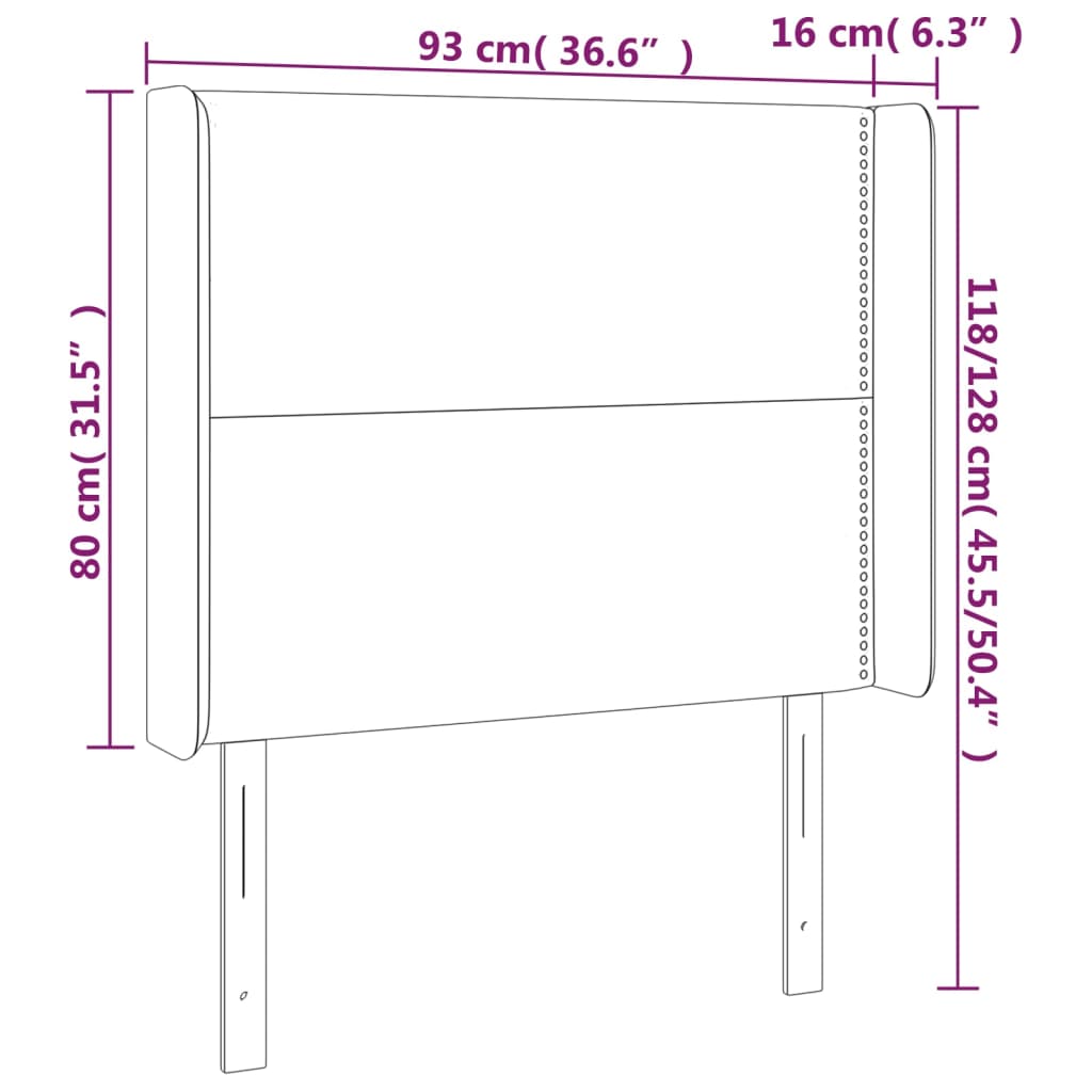 vidaXL Tête de lit avec oreilles Gris foncé 93x16x118/128 cm Tissu