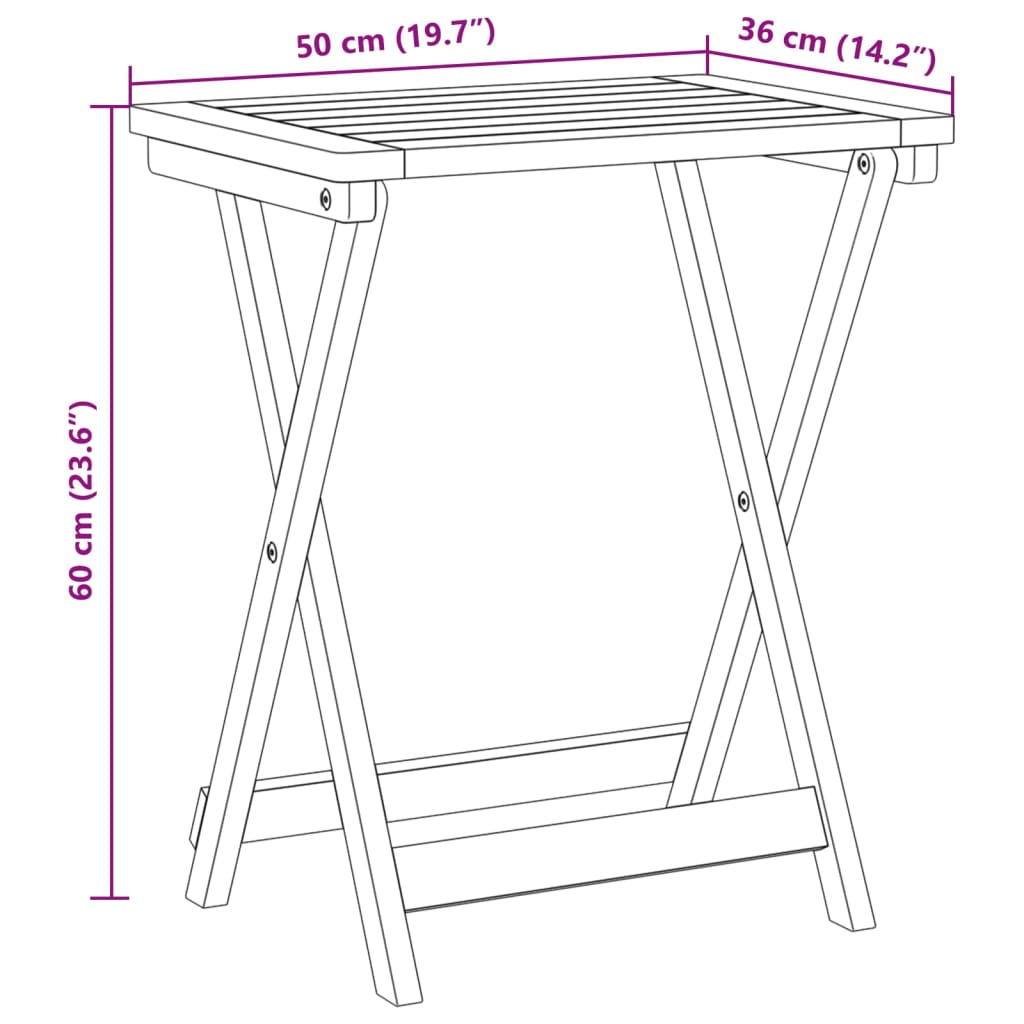 vidaXL Table pliable de jardin 50x36x60 cm bois d'acacia solide