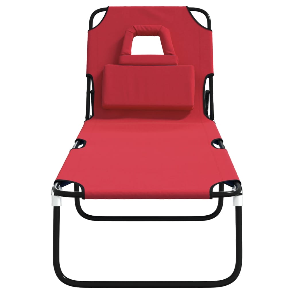 vidaXL Chaise longue pliante rouge tissu oxford acier enduit de poudre