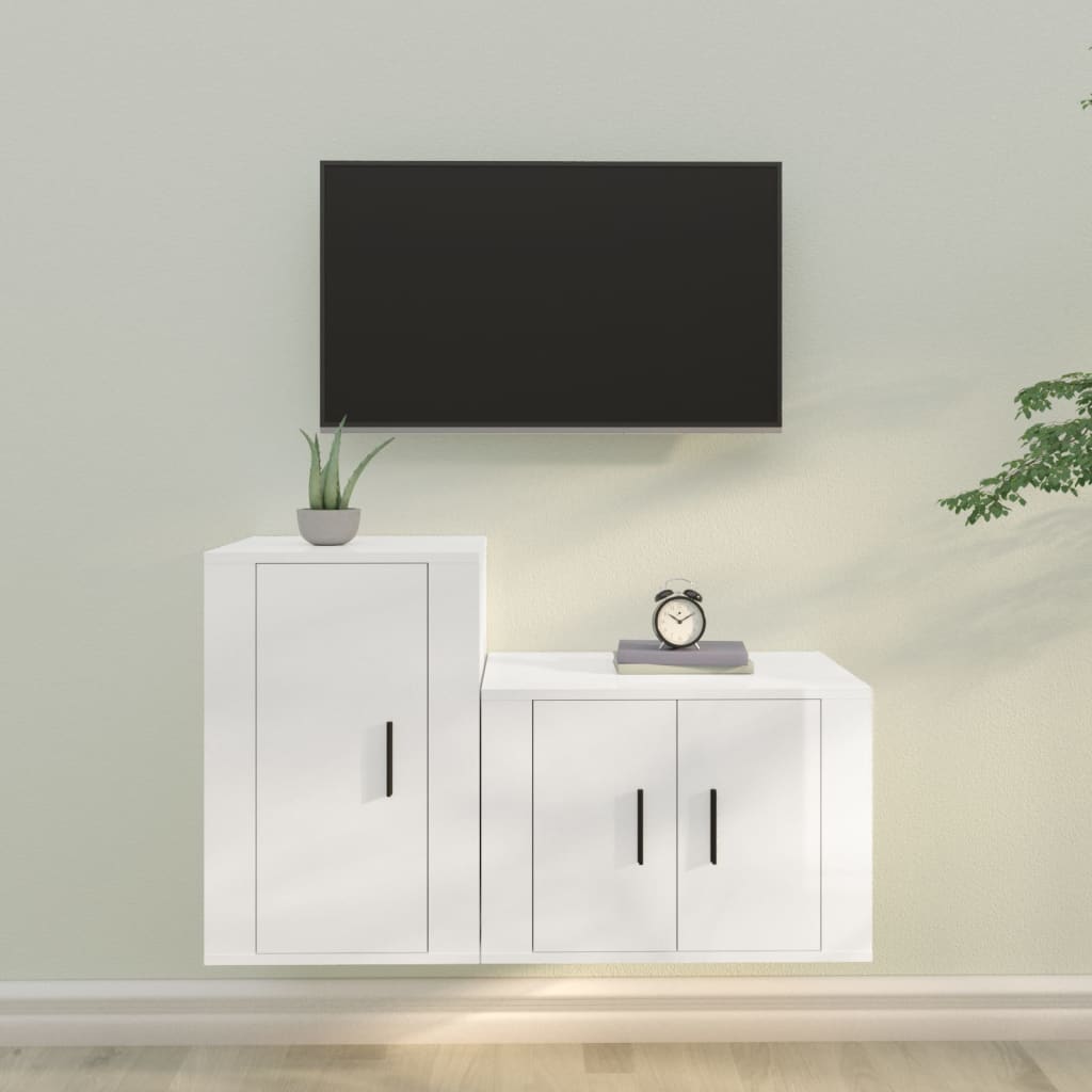 vidaXL Ensemble de meubles TV 2 pcs blanc brillant bois d'ingénierie