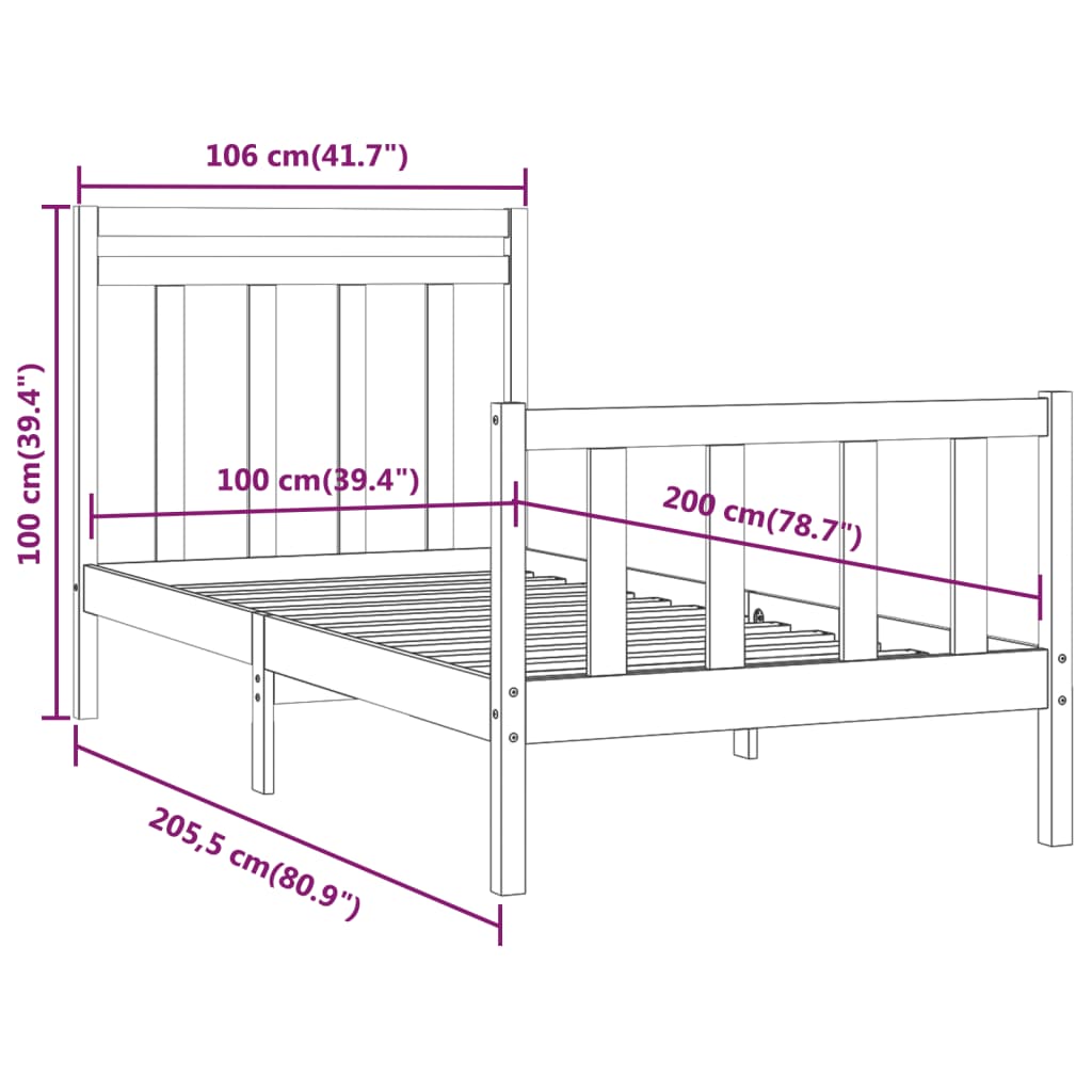 vidaXL Cadre de lit Blanc Bois de pin massif 100x200 cm