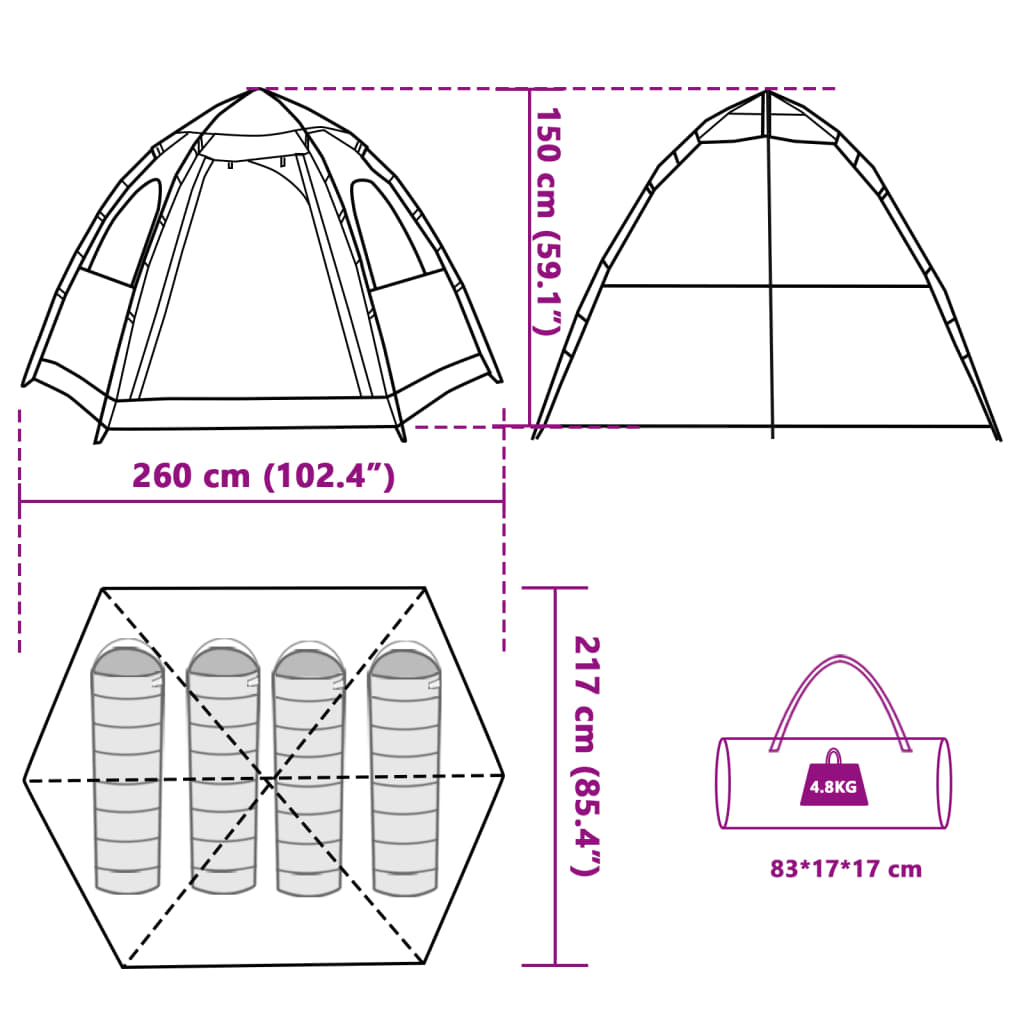 vidaXL Tente de camping cabine 4 personnes vert libération rapide