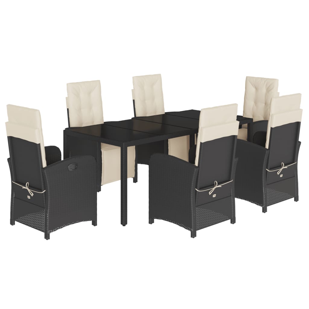 vidaXL Ensemble à manger de jardin coussins 7pcs Noir Résine tressée