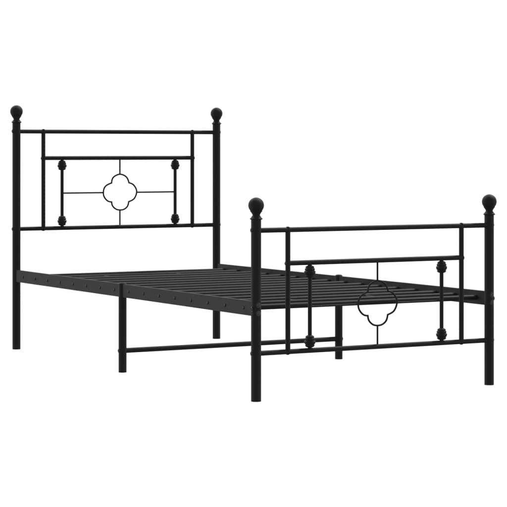 vidaXL Cadre de lit métal avec tête de lit/pied de lit noir 90x200 cm