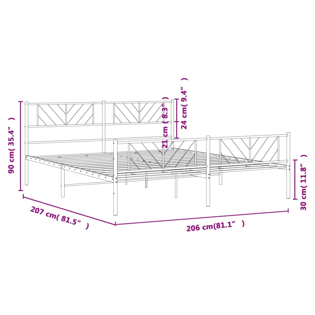 vidaXL Cadre de lit métal sans matelas avec pied de lit noir 200x200cm